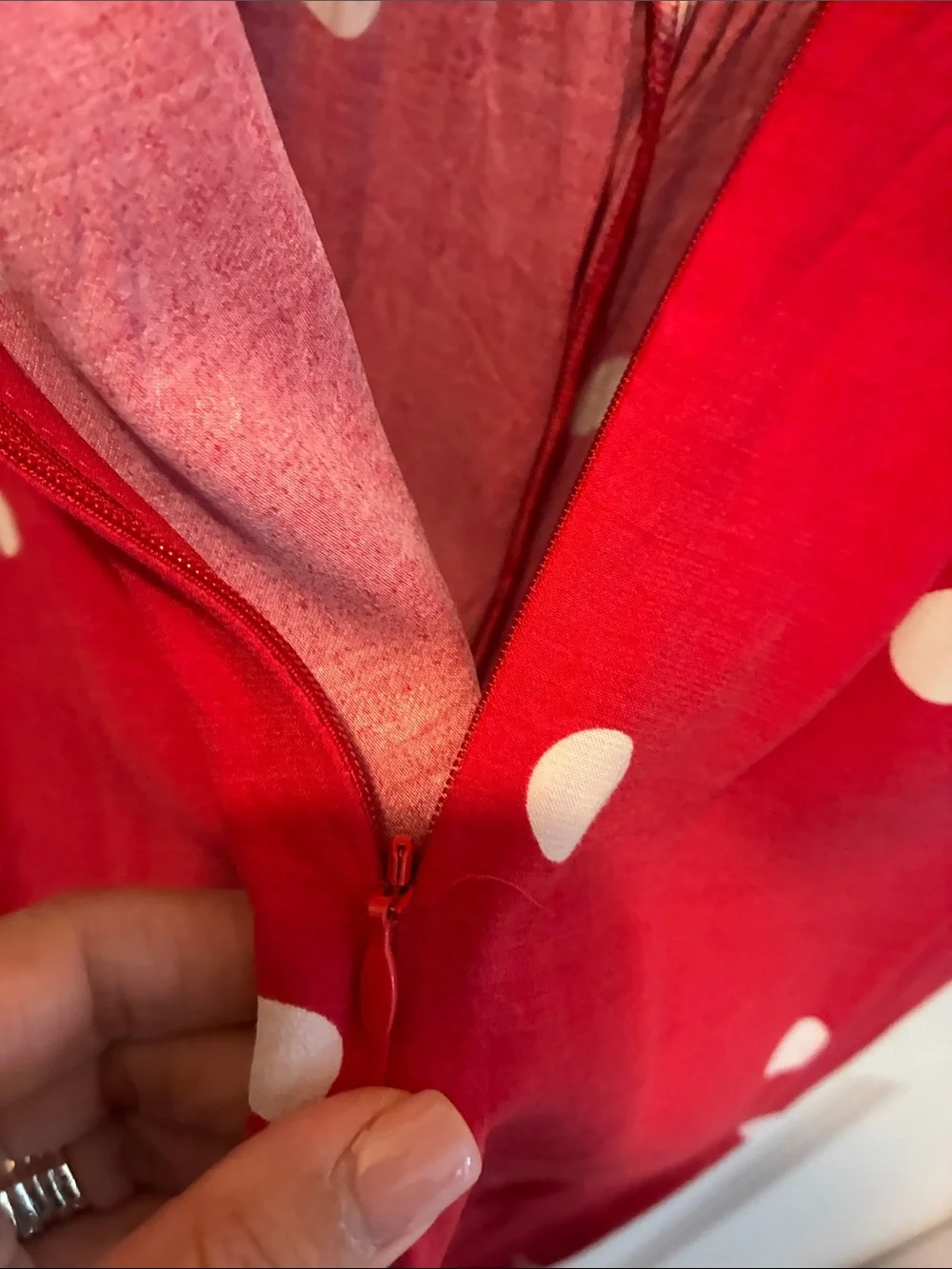 LOFT Red Polka Dot Strapless Jumpsuit with Spaghetti Straps - Picture 5 of 7